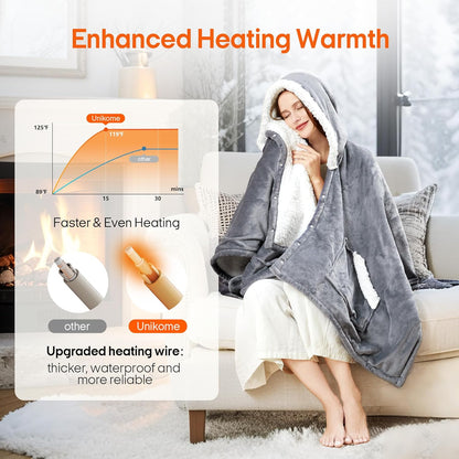 Wearable Heated Throw Blanket Electric Shawl，Christmas Birthday Gifts for Grandma,Mom,Elderly Women,Heated Robe Hoodie with 10 Heating Levels & 1-8 Hours Time Settings,50 X 60 Inch, Grey